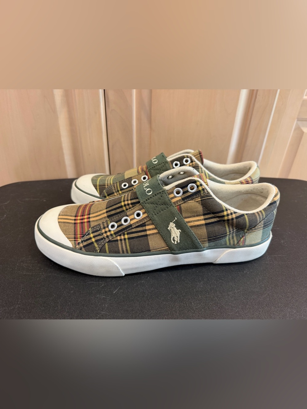 Polo Ralph Lauren Olive Plaid Deck Shoes Size 9.5